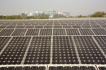 A 1 MW solar power station run by Tata power on the roof of an electricity company in Delhi, India.