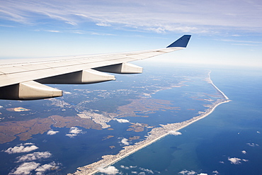 Highly built up beach front areas, just north of Atlantic City that are very vulnerable to sea level rise, USA.