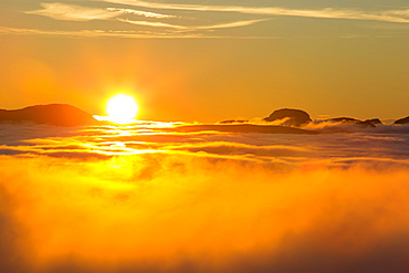 Great Gable from Red Screes in the Lake District, Cumbria, UK, with valley cloud caused by a temperature inversion.