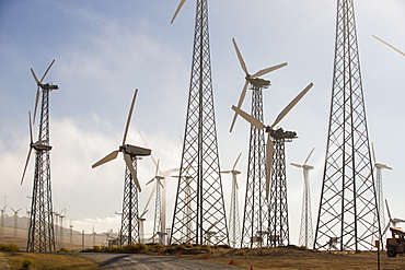 Part of the Tehachapi Pass wind farm, the first large scale wind farm area developed in the US, California, USA.