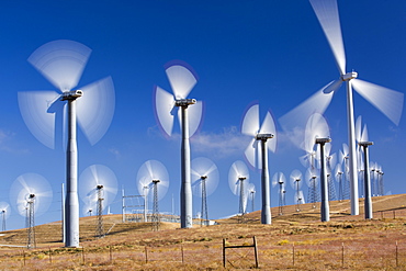 Part of the Tehachapi Pass wind farm, the first large scale wind farm area developed in the US, California, USA.