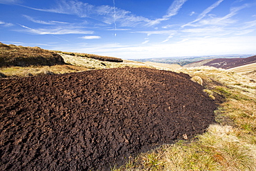 Peat Hags on king bank head above Biggar in the Southern Uplands of Scotland, UK. These peat covered moorland hills are an important carbon sink.