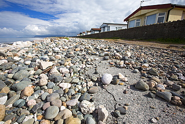 A road closed on Walney Island, Cumbria, UK, following coastal erosion during severe winter storms.