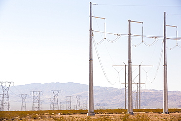 Pylons carrying solar electric from the Copper Mountain Solar 3 project, is a 250-megawatt solar power plant that produces enough energy to power 80, 000 homes, in Nevada, USA.