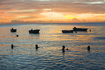 Tuvaluans at sunset on Funafuti Atoll, Tuvalu, Pacific