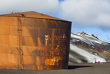 The old abandoned whaling station on Deception Island in the South Shetland Islands off the Antarctic Peninsular which is an active volcanic caldera.