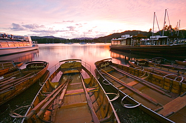 Rowing boats at Waterhead, Lake Windermere, Ambleside Lake District National Park, Cumbria, England, United Kingdom, Europe