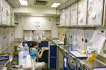 The galley of an Air Korean flight, South Korea, Asia