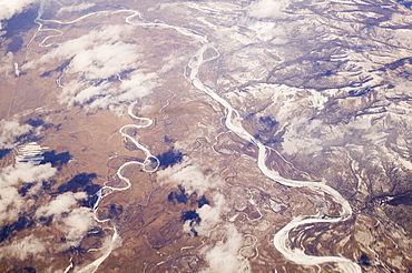 The frozen tundra from the air in Eastern Siberia, Russia, Eurasia