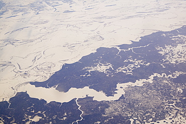 The frozen tundra from the air in Eastern Siberia, Russia, Eurasia