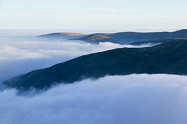 View from Red Screes above a temperature inversion, Lake District National Park, Cumbria, England, United Kingdom, Europe