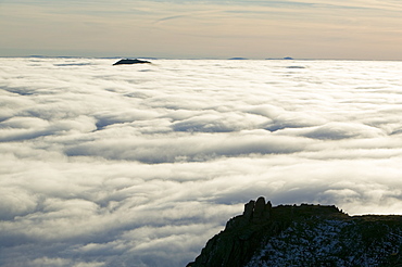 View from Red Screes above a temperature inversion, Lake District National Park, Cumbria, England, United Kingdom, Europe