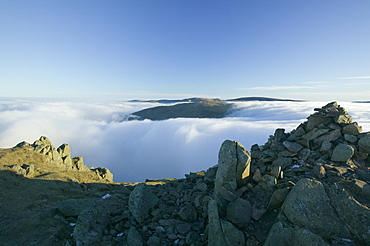 On Red Screes above a temperature inversion, Lake District National Park, Cumbria, England, United Kingdom, Europe