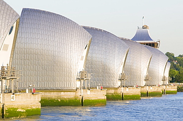 The Thames barrier designed to protect the capital from storm surge flooding due to climate change, Woolwich, London, England, United Kingdom, Europe