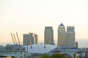 Canary Wharf and the Millennium Dome, Docklands, London, England, United Kingdom, Europe