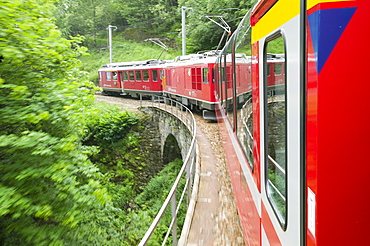 The Bernina Glacier express that goes from Chur in Switzerland to Tirano in Italy, Europe