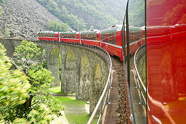 The Bernina Glacier express that goes from Chur in Switzerland to Tirano in Italy, Europe