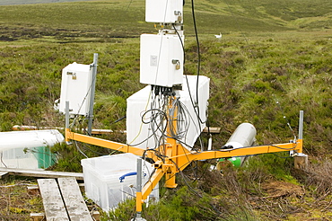 Scientific instruments to measure the carbon balance from peat bogs which is changing due to climate change in the north Pennines at Moorhouse, Cumbria, England, United Kingdom, Europe