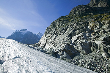 Polished rock left on the side of the valley by the retreating Mer Du Glace, Chamonix, Haute Savoie, France, Europe