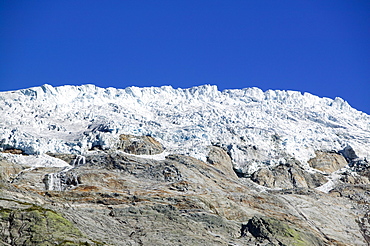 The Tour glacier retreating up the mountainside due to global warming, above Chamonix, Haute Savoie, France, Europe