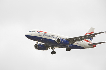 A plane coming into land at Heathrow airport, London, England, United Kingdom, Europe