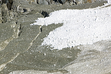 Collapsed melting seracs on the snout of the Argentiere Glacier, like most Alpine glaciers it is retreating rapidly due to global warming, Chamonix, Haute Savoie, France, Europe