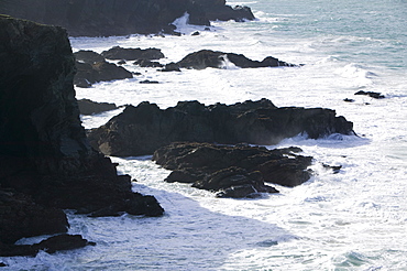 Waves off Stepper Point near Padstow, Cornwall, England, United Kingdom, Europe