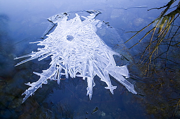 A partially frozen river in Easedale near Grasmere in the Lake District National Park, Cumbria, England, United Kingdom, Europe