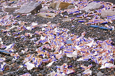 Chocolate biscuits washed overboard from the Riverdance which washed ashore off Blackpool, Lancashire, England, United Kingdom, Europe