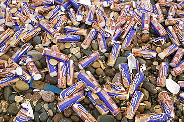 Chocolate biscuits washed overboard from the Riverdance which washed ashore off Blackpool, Lancashire, England, United Kingdom, Europe