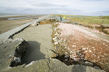 Damage to the road between Allonby and Silloth caused by floods in 2008, Cumbria, England, United Kingdom, Europe