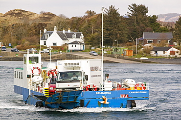 The ferry leaving Cuan from Seil Island to Luing Island, Slate Islands, Firth of Lorn, Argyll, Scotland, United Kingdom, Europe