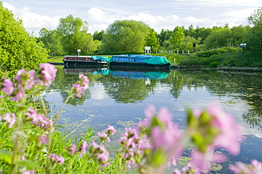 Low carbon living house boats on the Fossdyke at Lincoln, Lincolnshire, England, United Kingdom, Europe