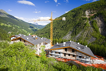 Building new chalets near Arabba in the Italian Dolomites, Belluno, Veneto, Italy, Europe