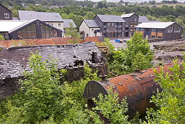 An old iron works site at Backbarrow being turned into residential housing and commercial units, Lake District, Cumbria, England, United Kingdom, Europe