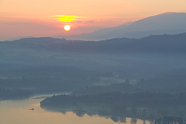 Sunset over Lake Windermere, Lake District National Park, Cumbria, England, United Kingdom, Europe