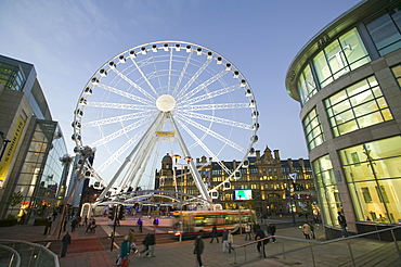 A ferris wheel in Manchester city centre, England, United Kingdom, Europe