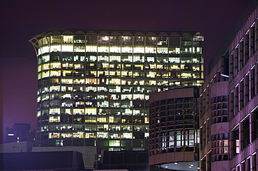 Office blocks burning energy needlessly at night in London, England, United Kingdom, Europe