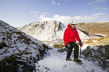 Ice climbing above Dunmail Raise in the Lake District, Cumbria, England, United Kingdom, Europe