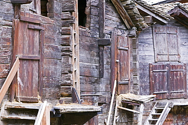 Old timber houses in Zermatt, Switzerland, Europe