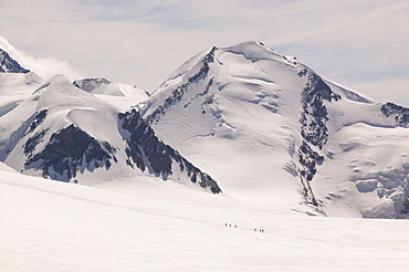 Climbers descending the Breithorn above Zermatt, Switzerland, Europe