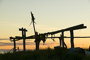 Traditional meat drying racks on Shishmaref, a tiny island between Alaska and Siberia in the Chukchi sea, home to around 600 Inuits (Eskimos, United States of America, North America