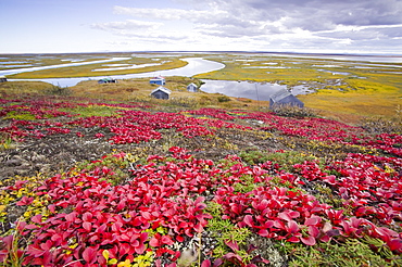 Inuit summer hunting camp at the mouth of the Serpentine river near Shishmaref, a tiny island inhabited by around 600 Inuits, between Alaska and Siberia in the Chukchi Sea, United States of America, North America