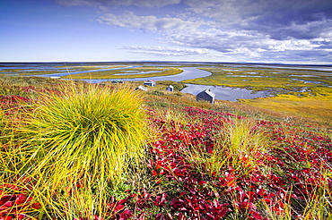 Inuit summer hunting camp at the mouth of the Serpentine river near Shishmaref, a tiny island inhabited by around 600 Inuits, between Alaska and Siberia in the Chukchi Sea, United States of America, North America