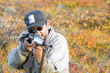 J J Weyouanna hunting Caribou on the tundra at the mouth of the Serpentine river near Shishmaref, a tiny island inhabited by around 600 Inuits, between Alaska and Siberia in the Chukchi Sea, United States of America, North America