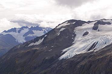 Exit Glacier looking towards the Harding icefield which are both receding rapidly due to global warming, Kenai Fjords National Park, Alaska, United States of America, North America