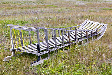 A dog sled on Shishmaref, a tiny island inhabited by around 600 Inuits, between Alaska and Siberia in the Chukchi Sea, United States of America, North America