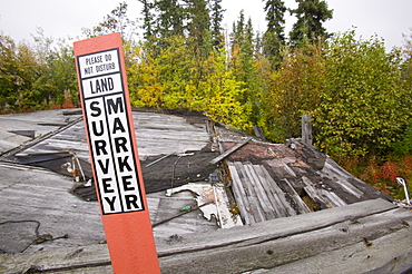 House collapsed due to global warming-induced permafrost melt, Fairbanks, Alaska, United States of America, North America