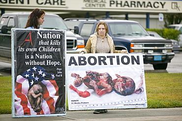 Women protest outside an abortion clinic in Fairbanks, Alaska, United States of America, North America