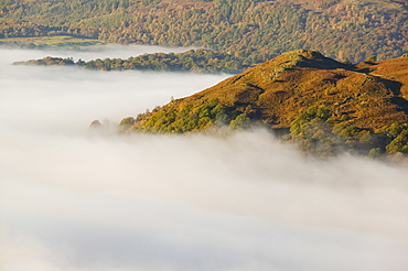 A temperature inversion leading to valley mists, Ambleside, Lake District, Cumbria, England, United Kingdom, Europe